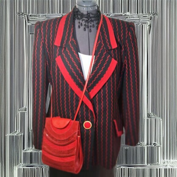Vintage Jackets & Blazers - 2 items VINTAGE Black and Red Blazer Jacket Size 14 & Red Crossbody Italian Bag